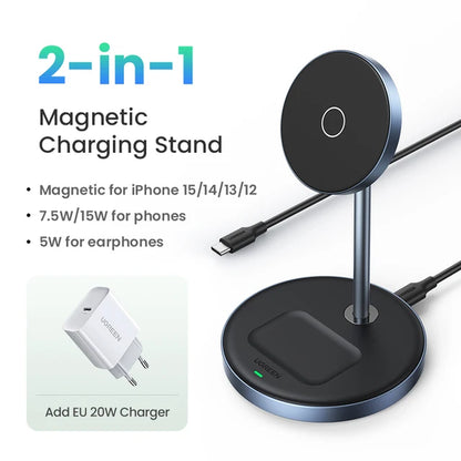 Magnetic Wireless Charger Stand 20W Max 2-In-1 Charging Stand for Iphone 15 14 Pro Max/Iphone 13/Airpods Fast Charger