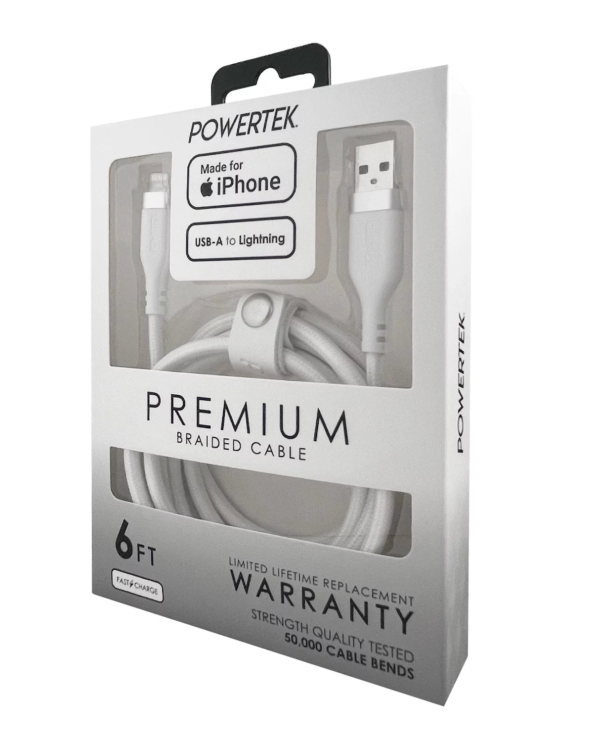 Powertek Ipad & Iphone Lightning Charger Cable, Fast Charging 6Ft MFI, Premium White