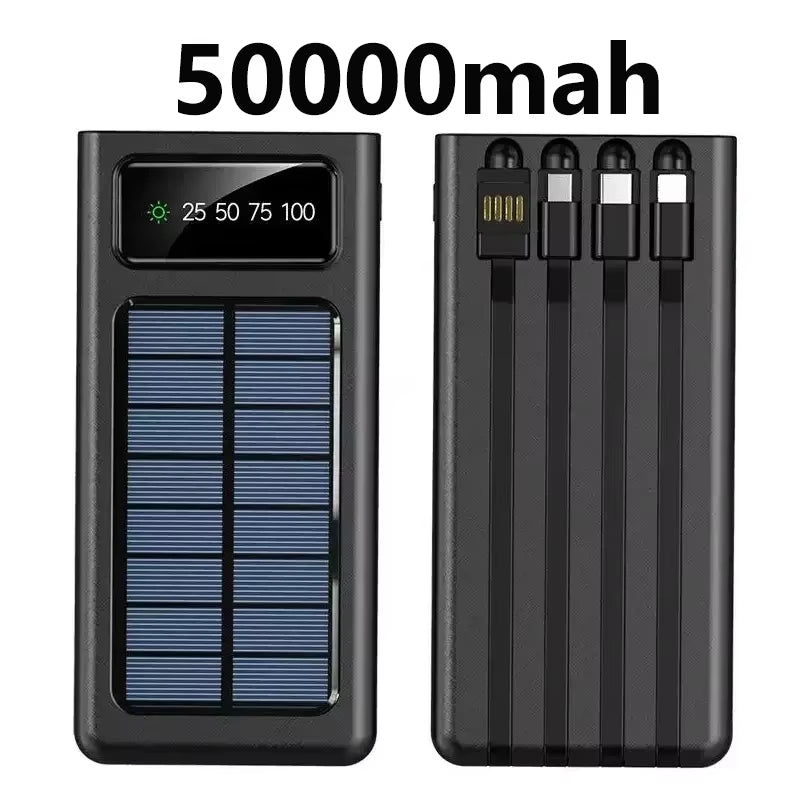 200000Mah Ultra-Large Capacity Power Bank Solar Charging Powerbank Come with Four Wires Suitable for Samsung Apple Huawei Xiaomi