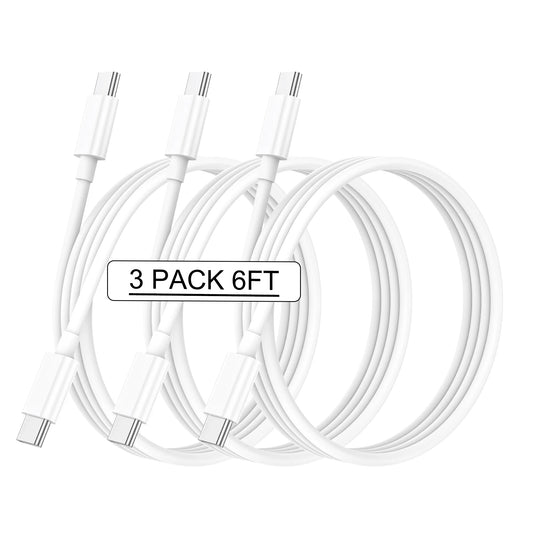 Iphone 15 Charger, Perfect Length White 6Ft 3 Pack USB C to USB C Fast Charging Cable for Iphone 15/Ipad/Samsung Galaxy