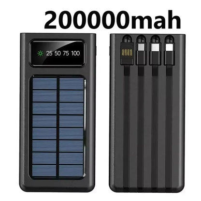 200000Mah Ultra-Large Capacity Power Bank Solar Charging Powerbank Come with Four Wires Suitable for Samsung Apple Huawei Xiaomi