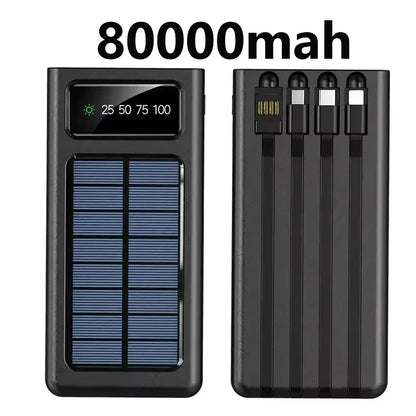 200000Mah Ultra-Large Capacity Power Bank Solar Charging Powerbank Come with Four Wires Suitable for Samsung Apple Huawei Xiaomi