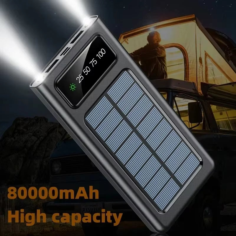 200000Mah Ultra-Large Capacity Power Bank Solar Charging Powerbank Come with Four Wires Suitable for Samsung Apple Huawei Xiaomi