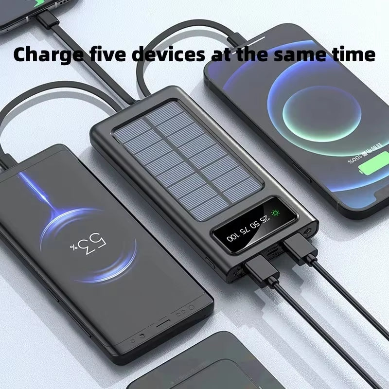 200000Mah Ultra-Large Capacity Power Bank Solar Charging Powerbank Come with Four Wires Suitable for Samsung Apple Huawei Xiaomi