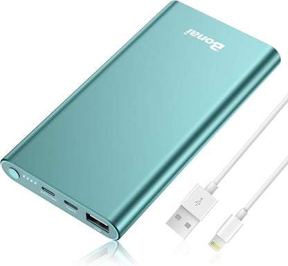 Portable Charger 12,000Mah 5V/3A Fast Charging Power Bank, Dural Input & Output Ports (USB-C in & Out) Portable Phone Charger for Iphone 15/14/13/12 Series Samsung Galxy Android Ipad Etc - Mint