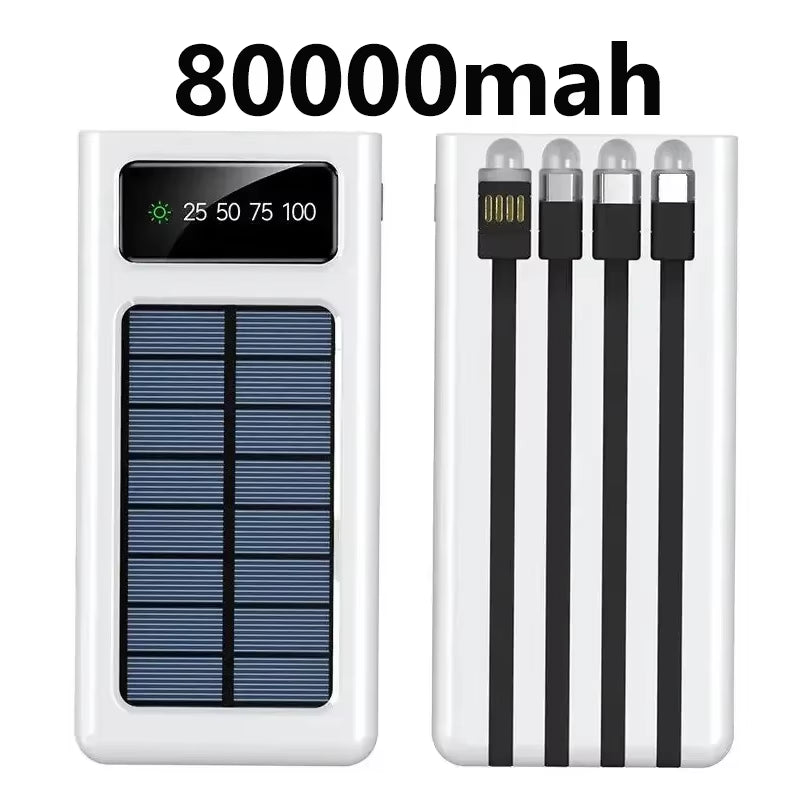 200000Mah Ultra-Large Capacity Power Bank Solar Charging Powerbank Come with Four Wires Suitable for Samsung Apple Huawei Xiaomi