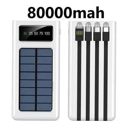 200000Mah Ultra-Large Capacity Power Bank Solar Charging Powerbank Come with Four Wires Suitable for Samsung Apple Huawei Xiaomi