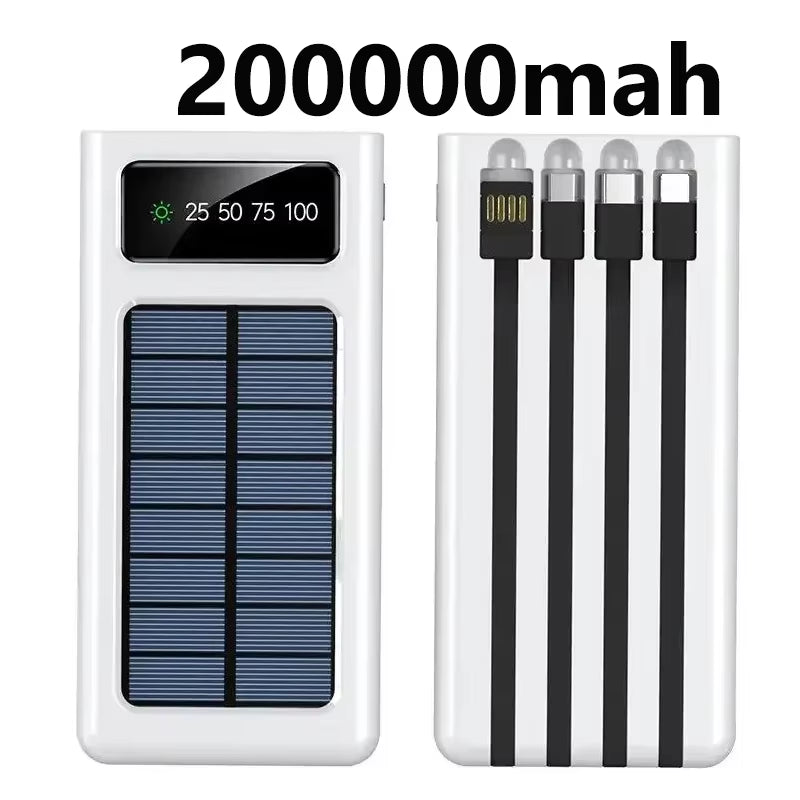 200000Mah Ultra-Large Capacity Power Bank Solar Charging Powerbank Come with Four Wires Suitable for Samsung Apple Huawei Xiaomi