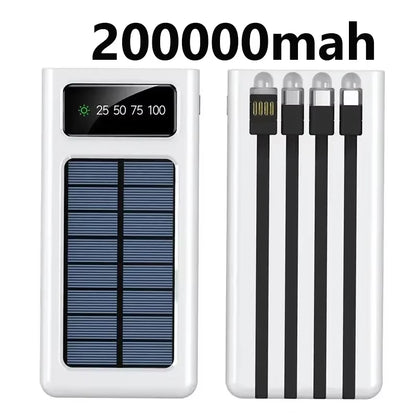 200000Mah Ultra-Large Capacity Power Bank Solar Charging Powerbank Come with Four Wires Suitable for Samsung Apple Huawei Xiaomi