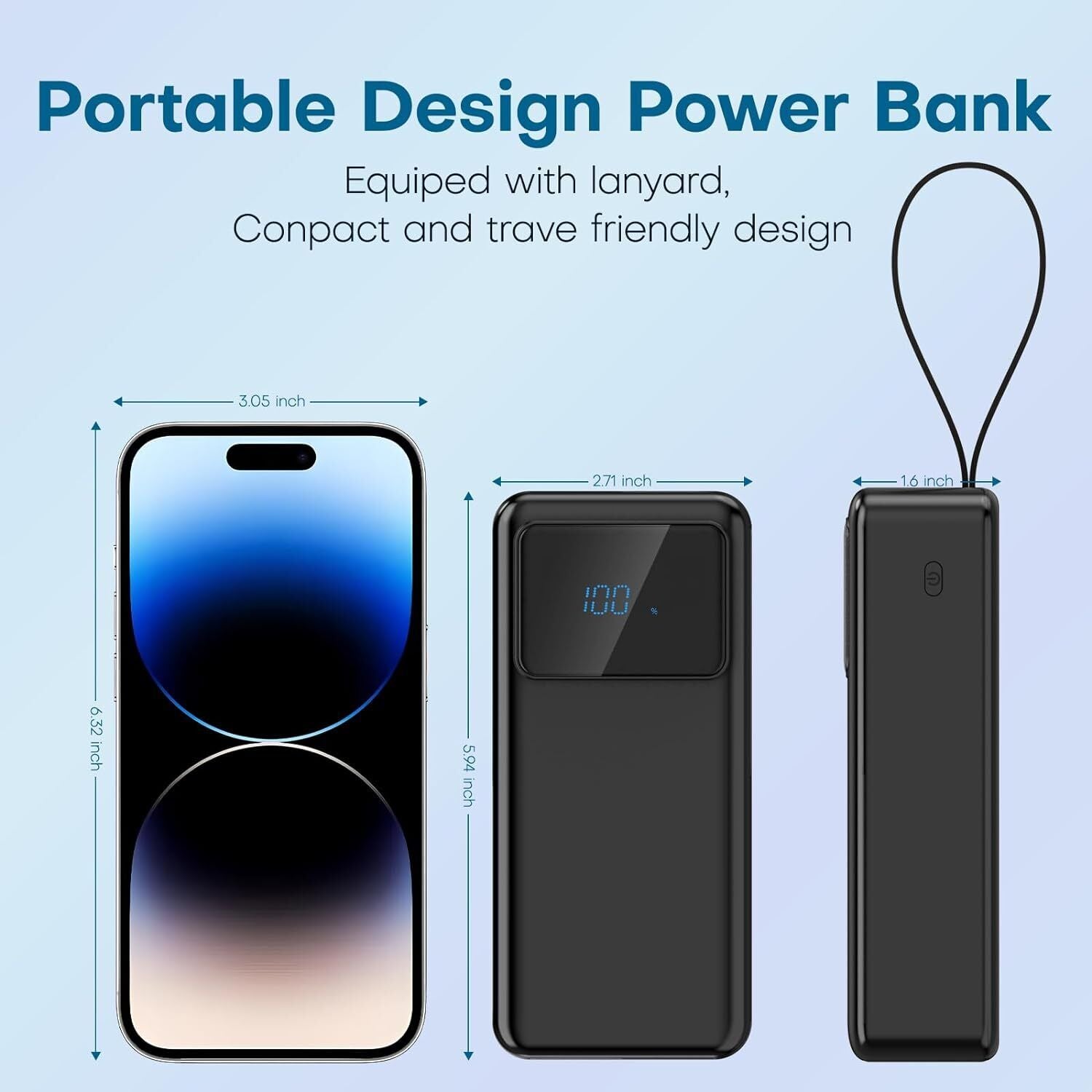 Portable Charger Power Bank, 50000Mah Power Bank 22.5W PD and QC 4.0 Quick Charg