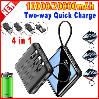 New 10000Mah/20000Mah Mini Power Bank, with Cable Power Bank LED Flashlight Power Display Portable Charger [<Dachan2>]