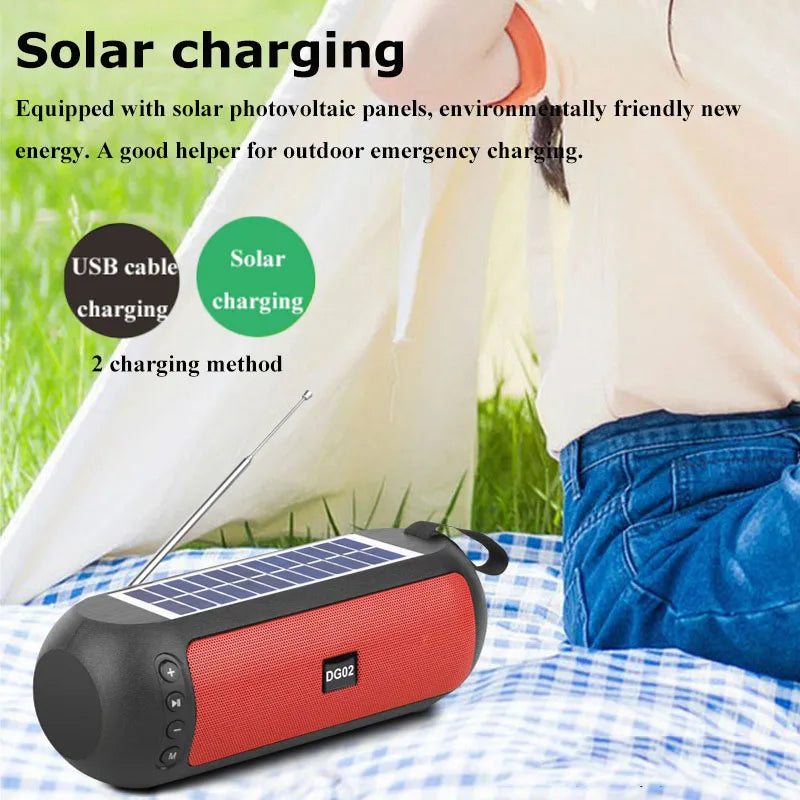 Portable FM Radio Solar Charging Radios Receiver Wireless Bluetooth Speaker MP3 Music Player with Microphone Support TF Card USB