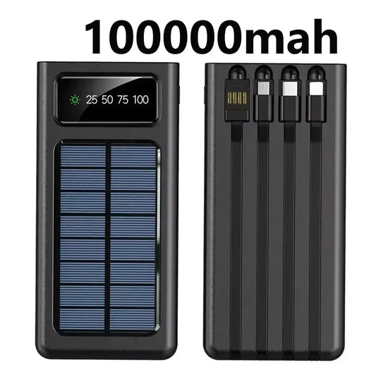 200000Mah Ultra-Large Capacity Power Bank Solar Charging Powerbank Come with Four Wires Suitable for Samsung Apple Huawei Xiaomi