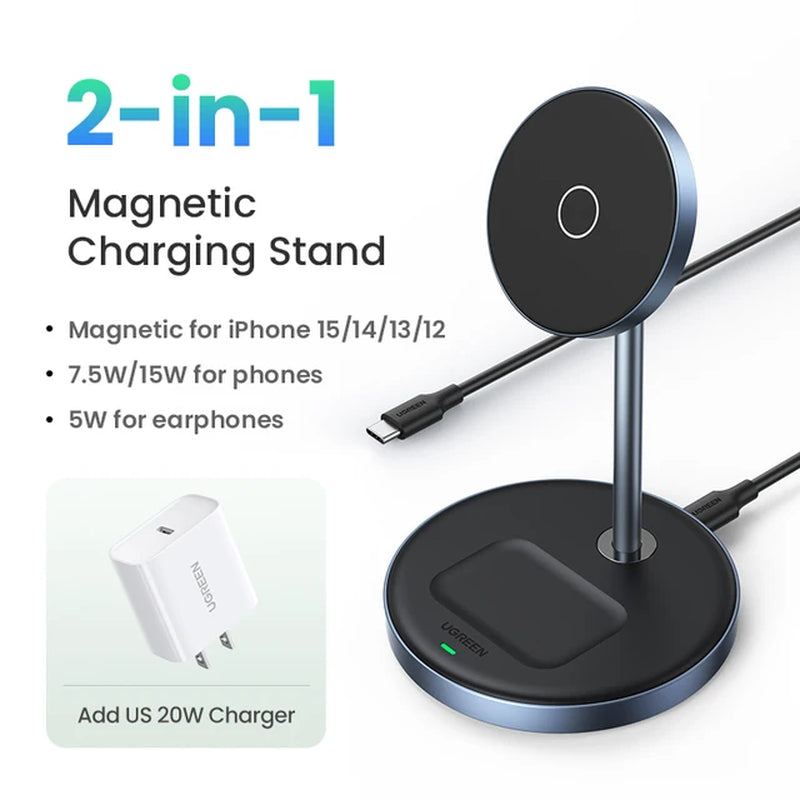 Magnetic Wireless Charger Stand 20W Max 2-In-1 Charging Stand for Iphone 15 14 Pro Max/Iphone 13/Airpods Fast Charger