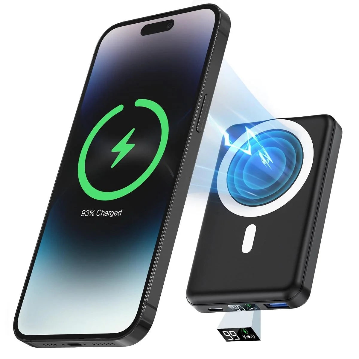 Wireless Portable Charger, 10000Mah Magnetic Power Bank LED Display 22.5W PD Fast Charging Battery Pack for Iphone 15/14/13/12/Mini/Pro/Pro Max-Black